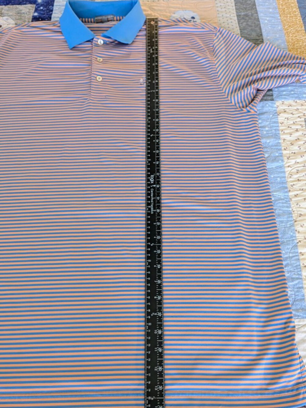 Peter Millar Summer Comfort XL Orange/Blue Striped Polo Shirt - Picture 5 of 8